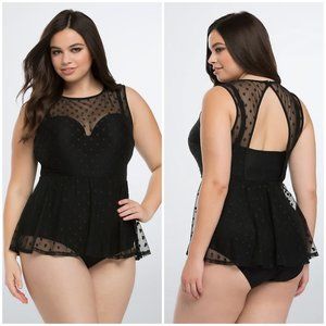 Torrid Black Polka Dot Mesh One Piece Swimsuit Plus Size 1